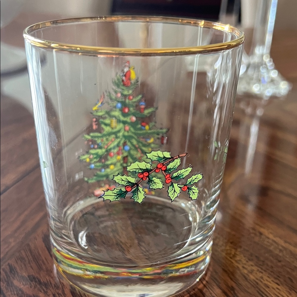 SPODE Christmas Tree Glass with Gold Rim - Picture 2 of 2